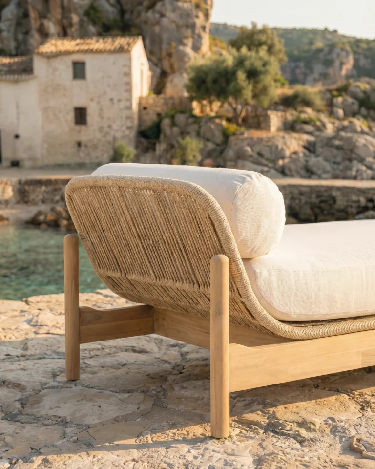 Chaise longue madera y cuerda beige
