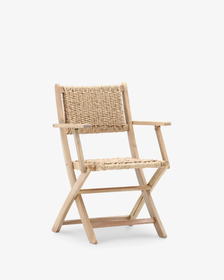 Folding garden armchair wood and synthetic rattan