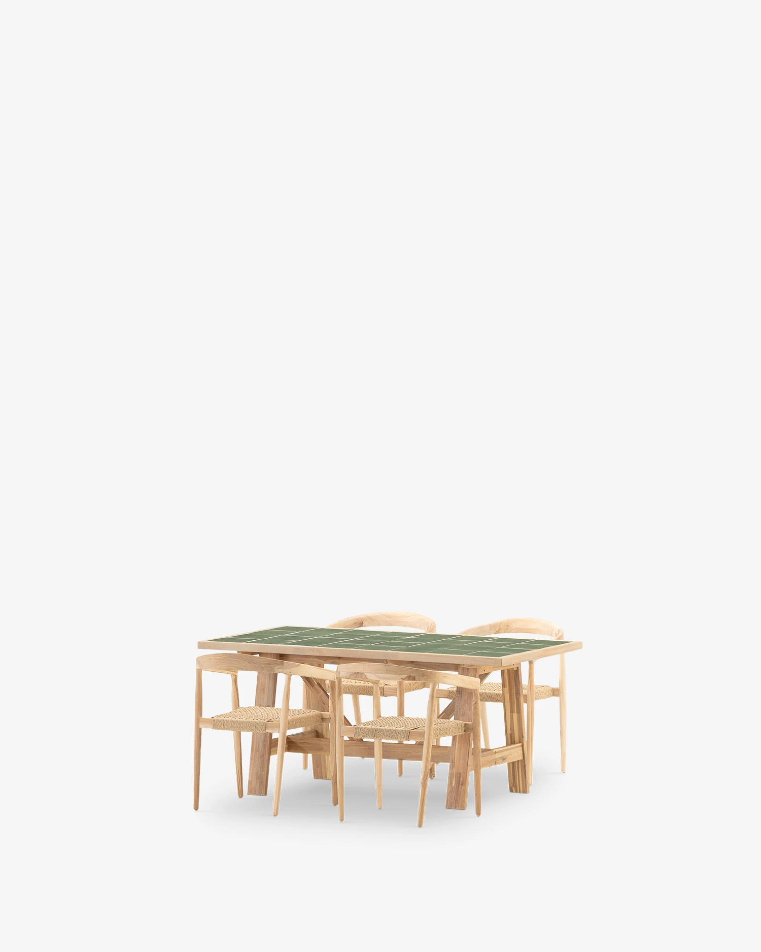 Conjunto comedor jardín madera y cerámica