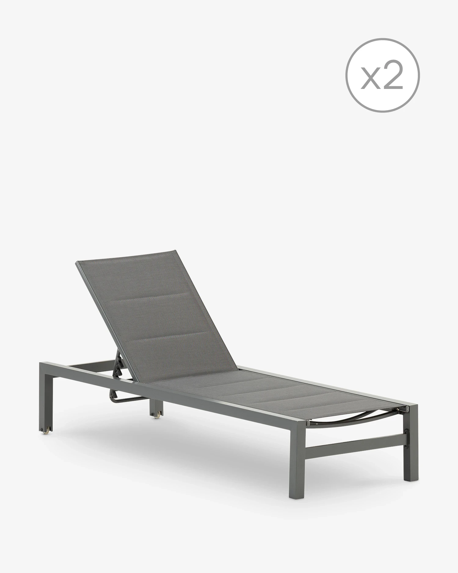 High aluminum and gray textilene sun lounger with wheels