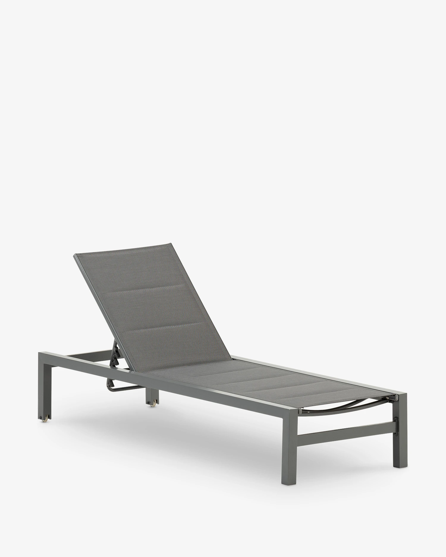 High aluminum and gray textilene sun lounger with wheels