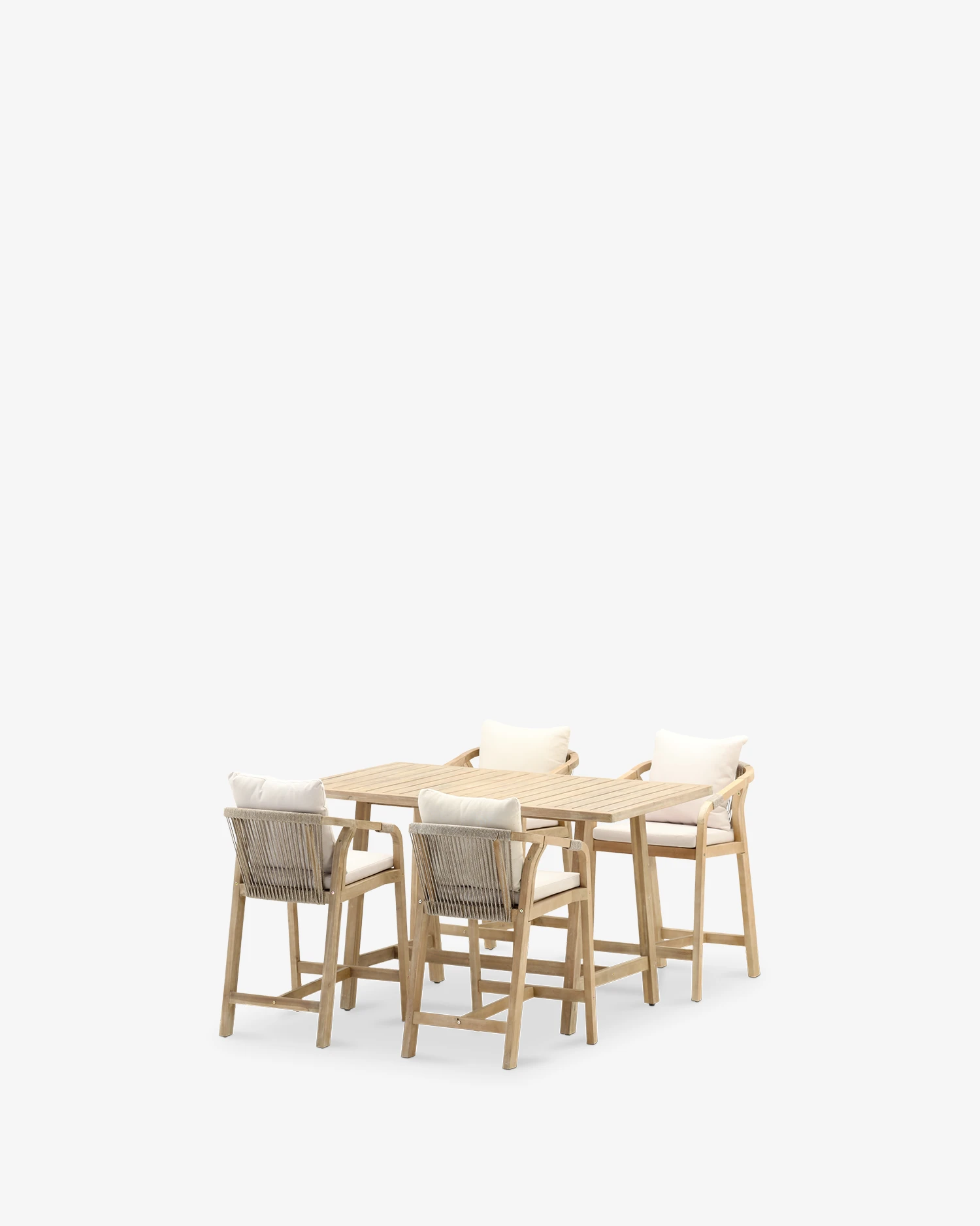 High bar terrace set wood and beige rope 4 seats