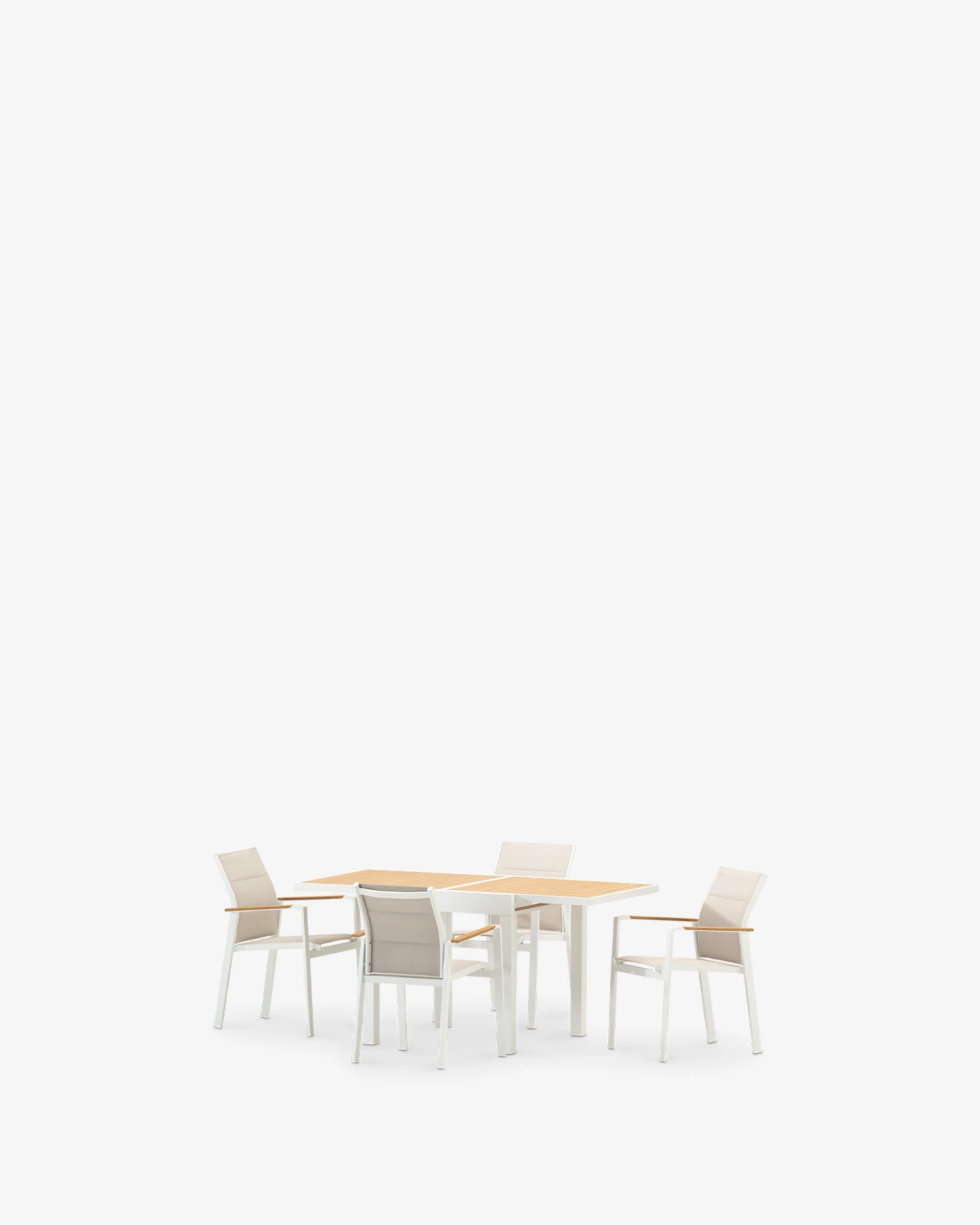 Conjunto de comedor de jardín imitación madera 4 plazas blanco