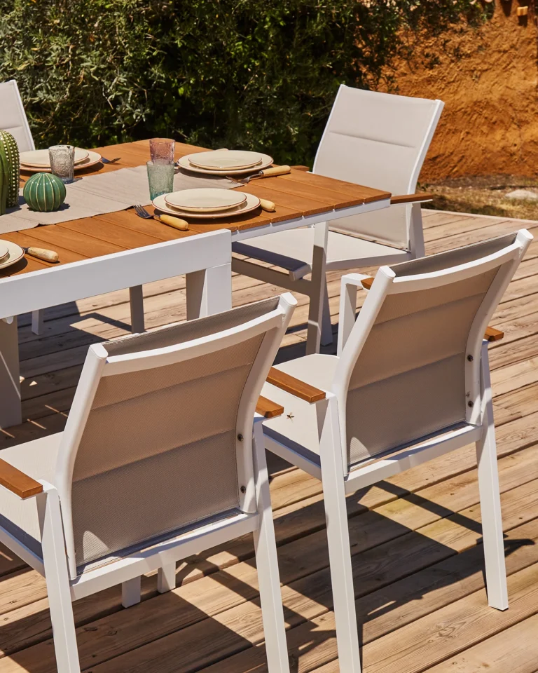 6-seater wood imitation garden dining set white