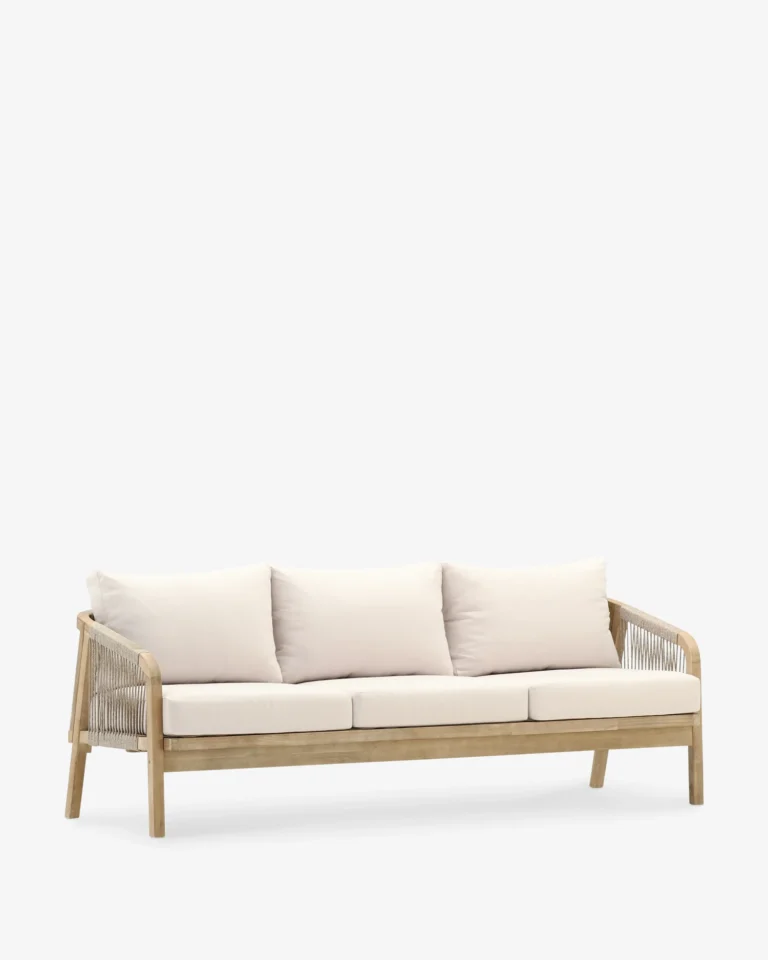 3-seater garden sofa wood and beige rope