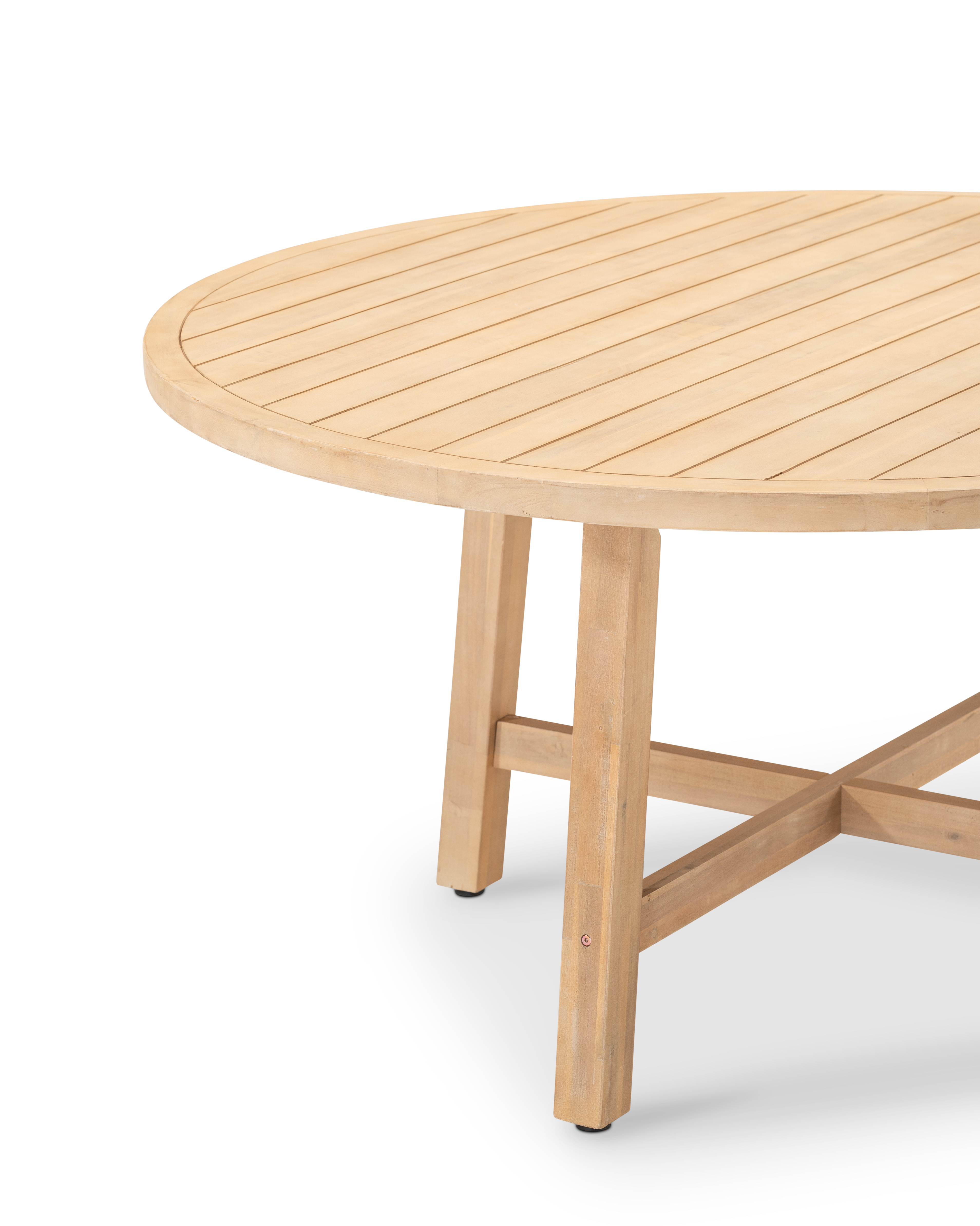 Round wooden garden table