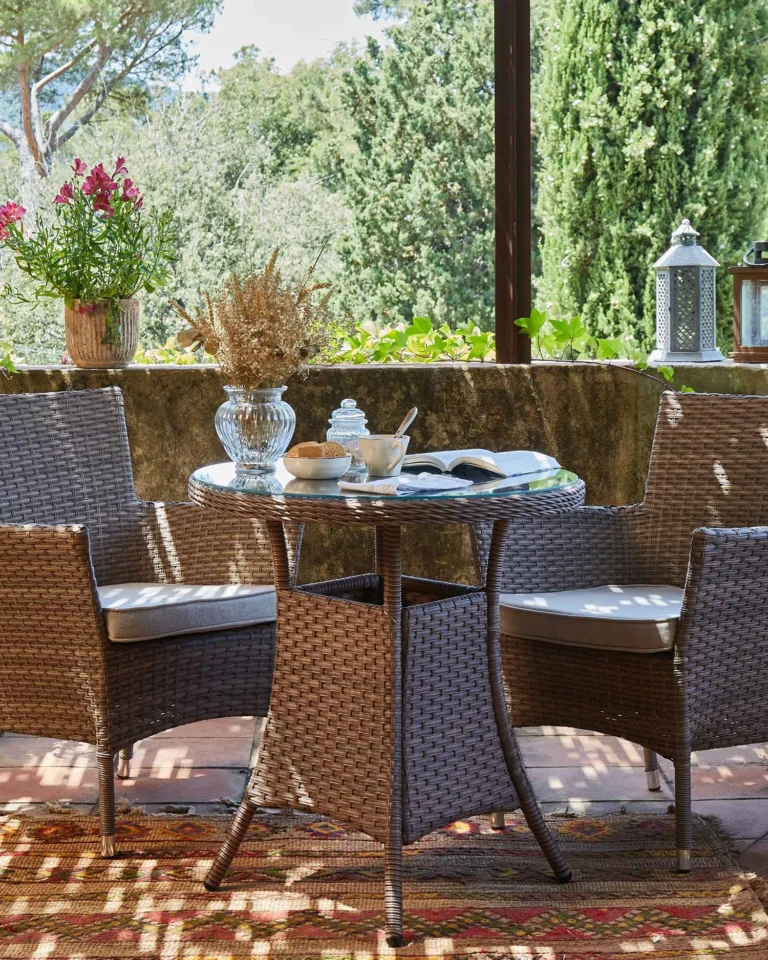 Round garden dining set synthetic rattan 2 seats