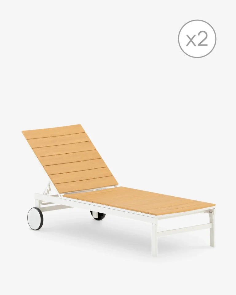 Pack of 2 white imitation wood loungers