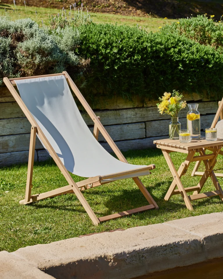 Garden hammock wood and raw fabric