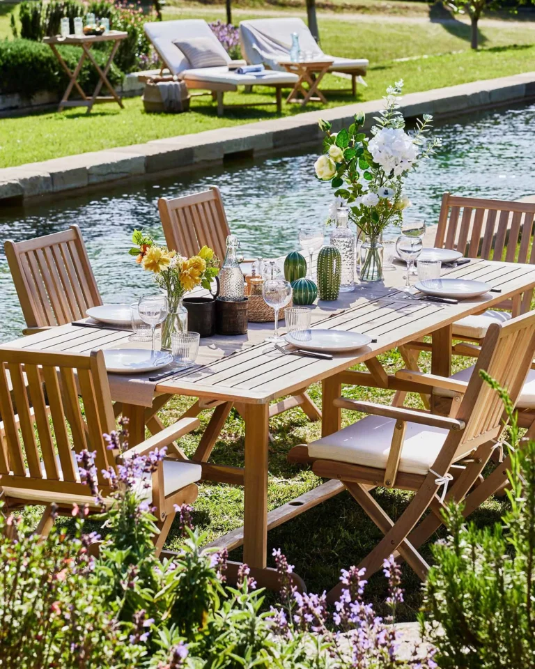 Garden dining set extendable wood 6 seats