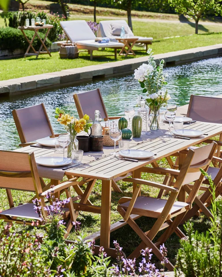 Garden dining set extendable wood 6 seats