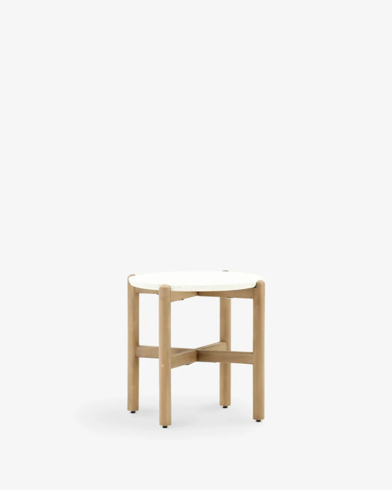 Table basse d’extérieur en bois et terrazzo 50cm