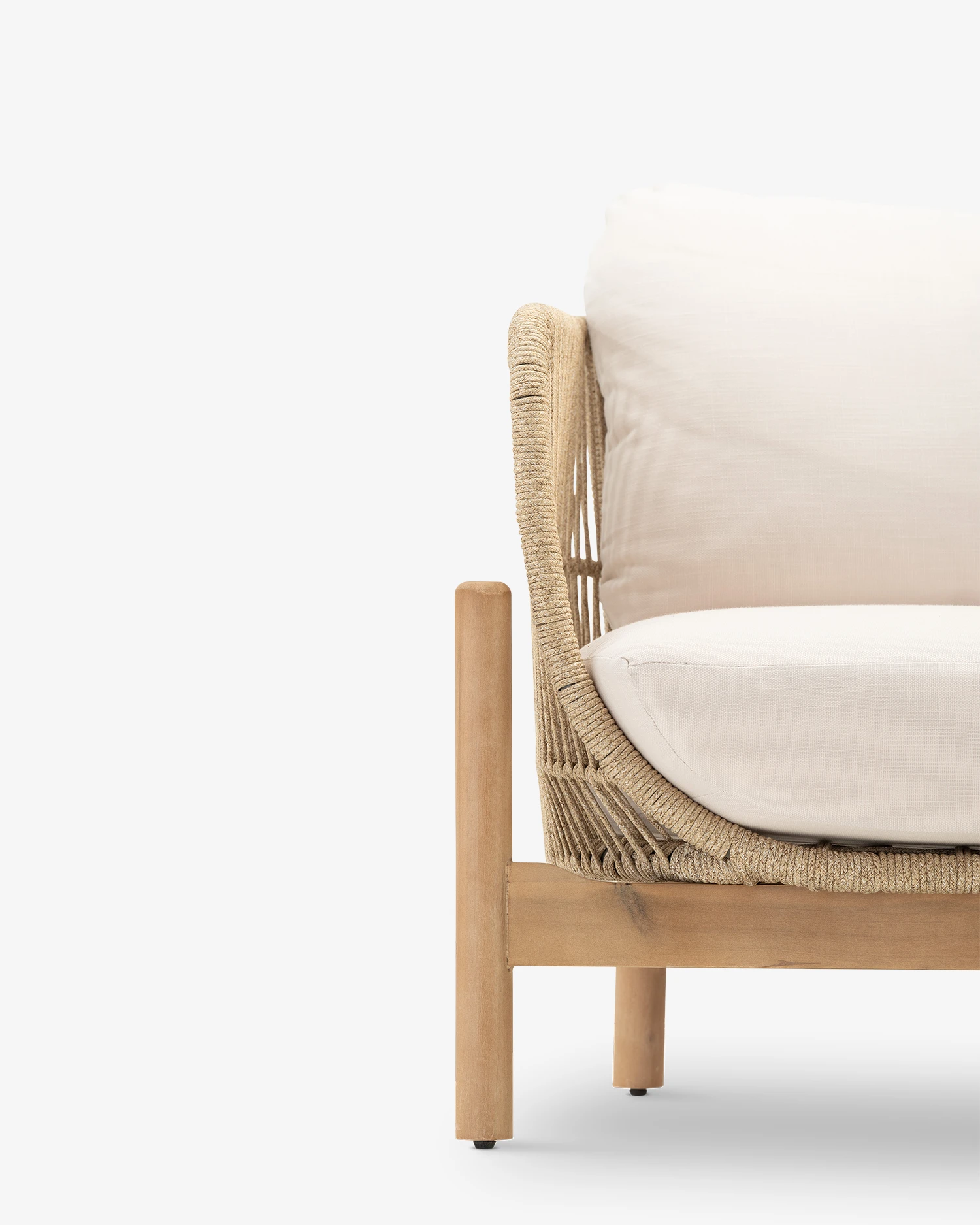 Beige wooden and rope outdoor armchair