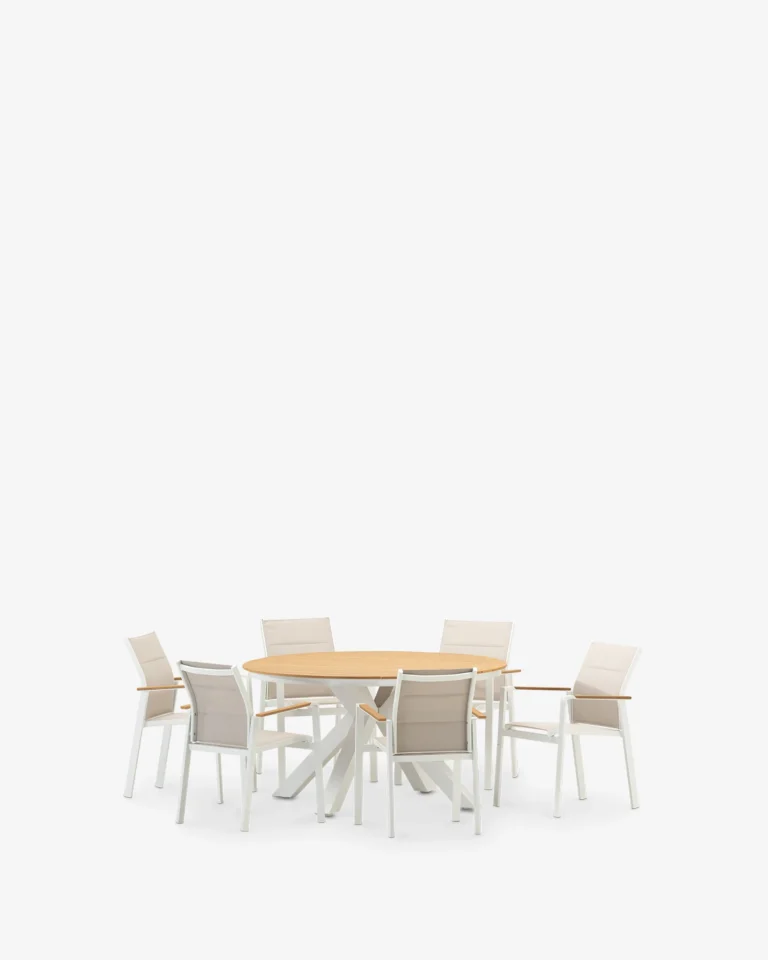 Conjunto de comedor de jardín imitación madera 6 plazas blanco