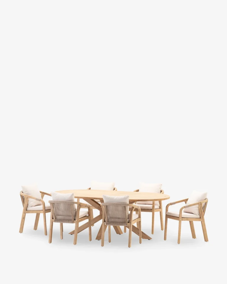 Set da giardino ovale in legno e corda beige 6 posti