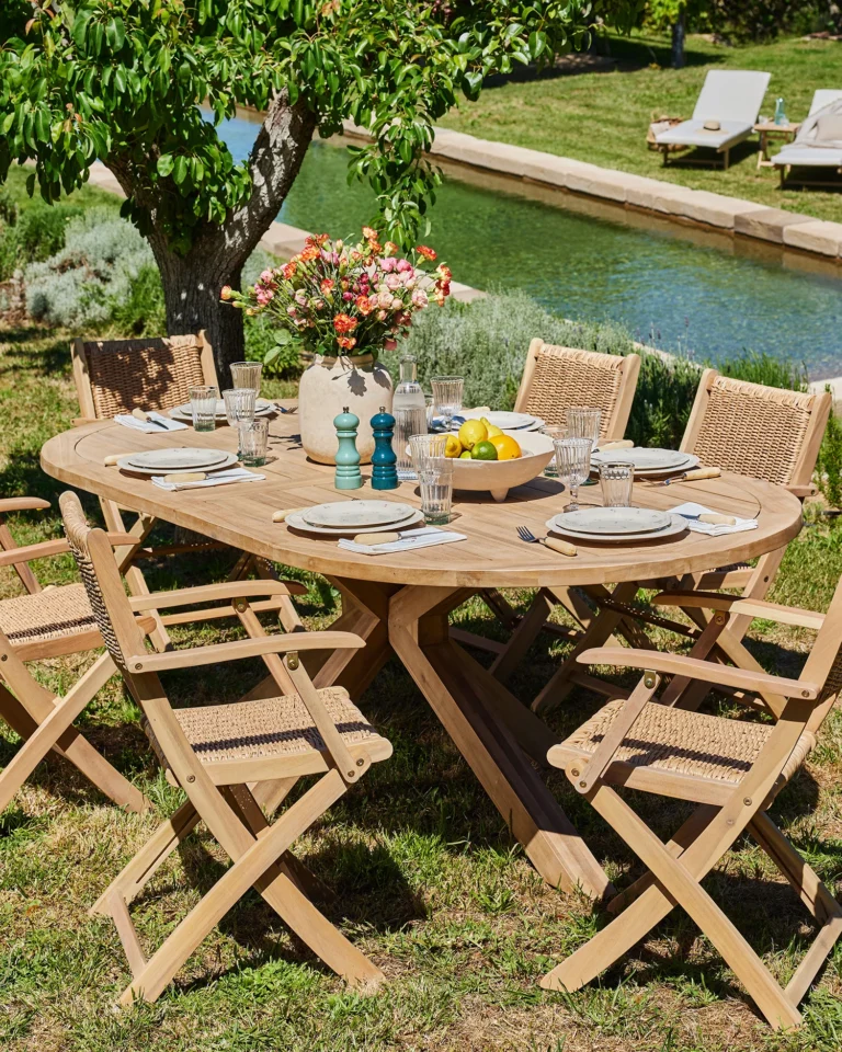 Oval garden set wood and synthetic rattan 6 seats