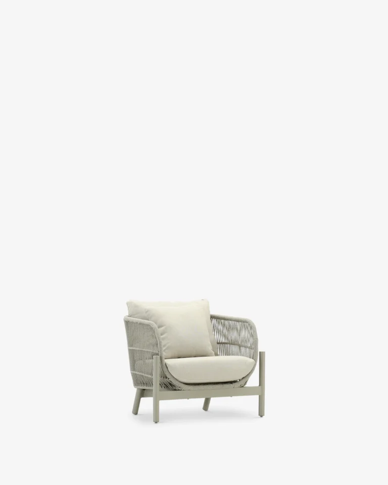 Beige aluminum and rope garden armchair