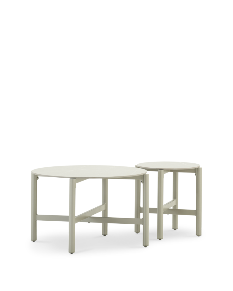 Set of 2 low garden tables beige stone imitation