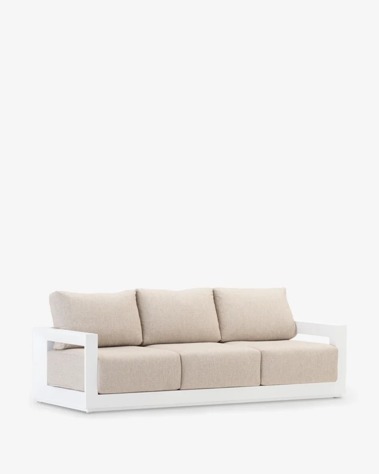 Canapé de jardin en aluminium blanc et coussin 3 places beige