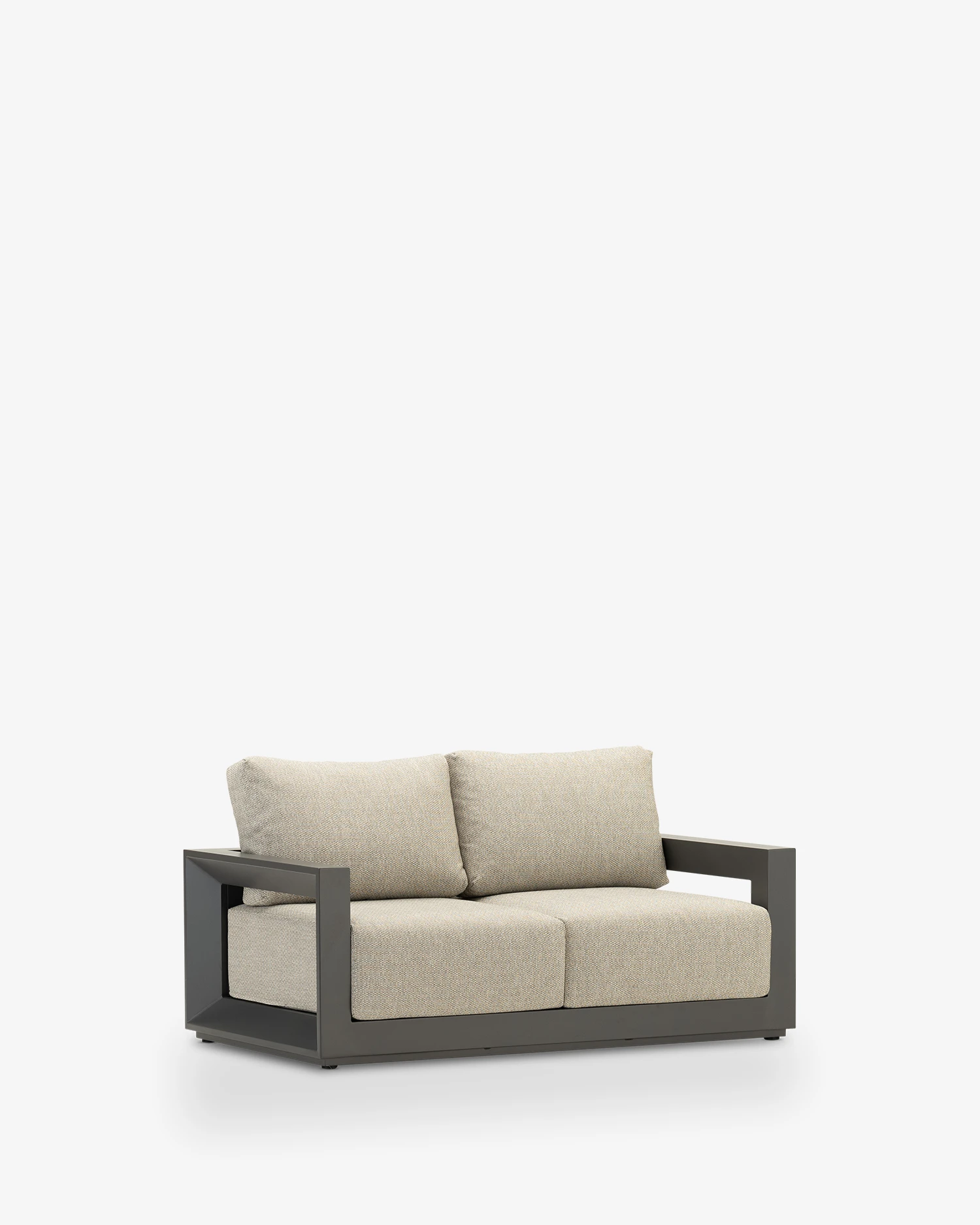 2-seater aluminum garden sofa with gray cushion