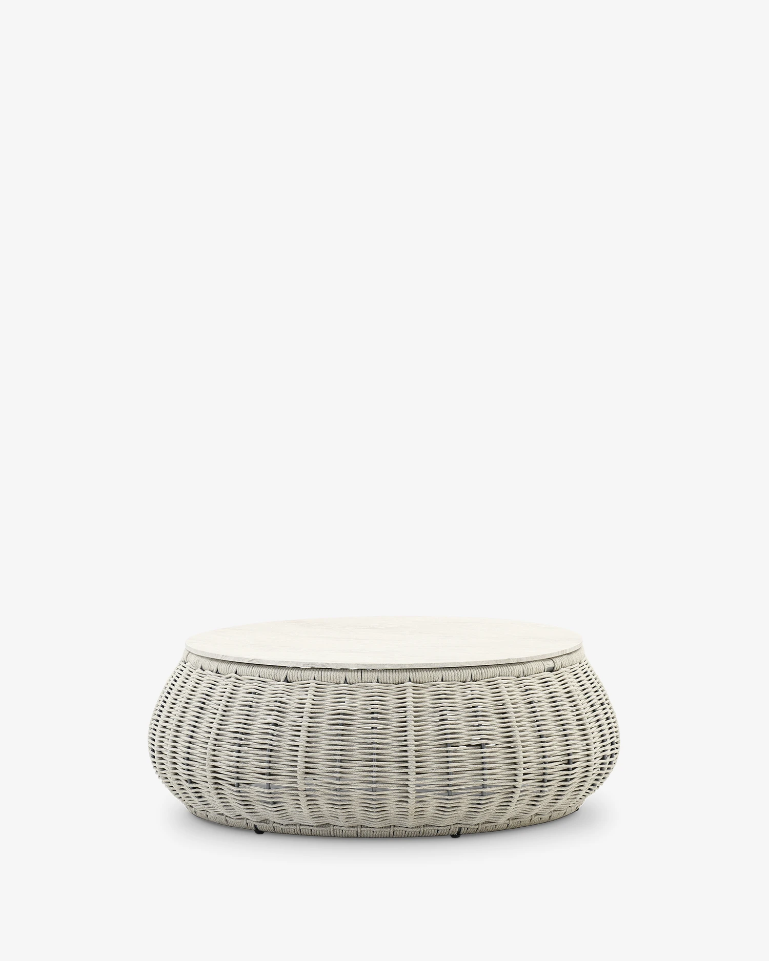 Round garden low table with gray rope and stone