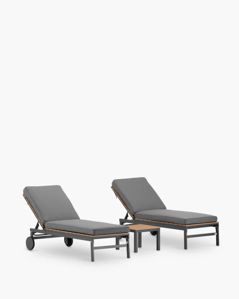 Set of 2 sun loungers and anthracite imitation wood table