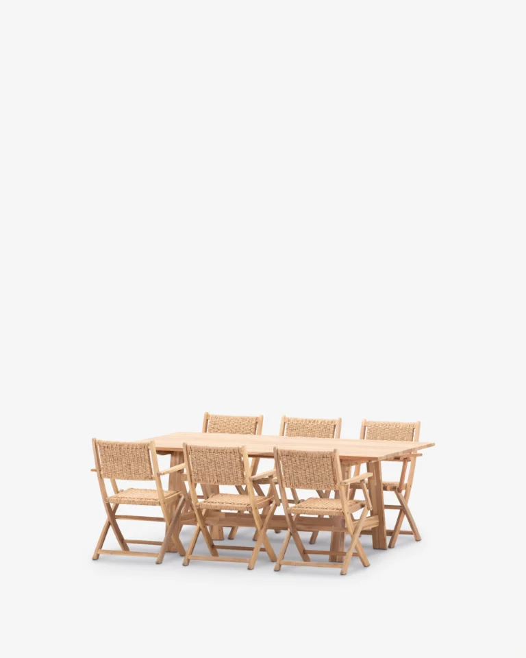 Conjunto comedor jardín madera y ratán sintético 6 plazas