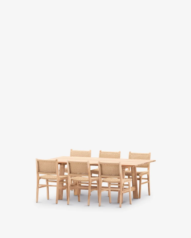 Conjunto comedor de jardín madera y ratán 6 plazas