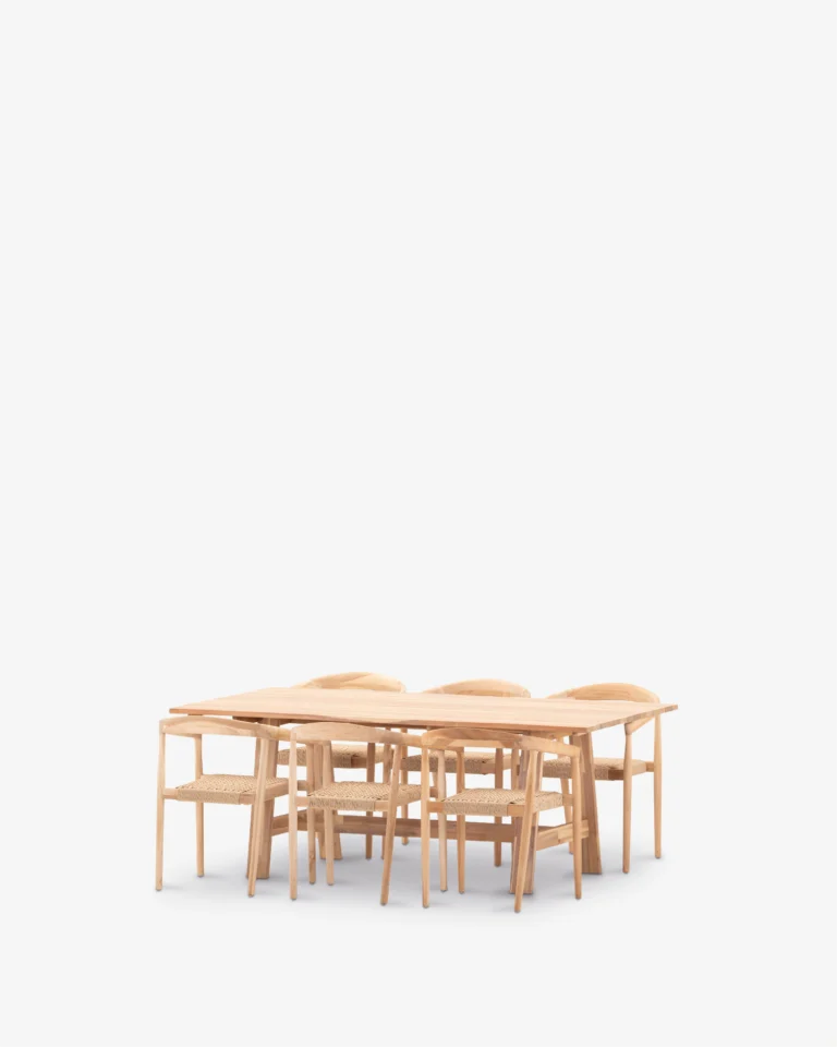 Conjunto comedor de jardín madera y ratán 6 plazas