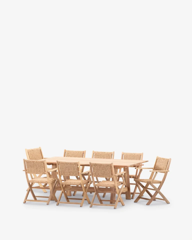 Conjunto comedor jardín madera y ratán sintético 8 plazas