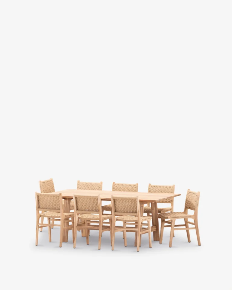 Conjunto comedor de jardín madera y ratán 8 plazas