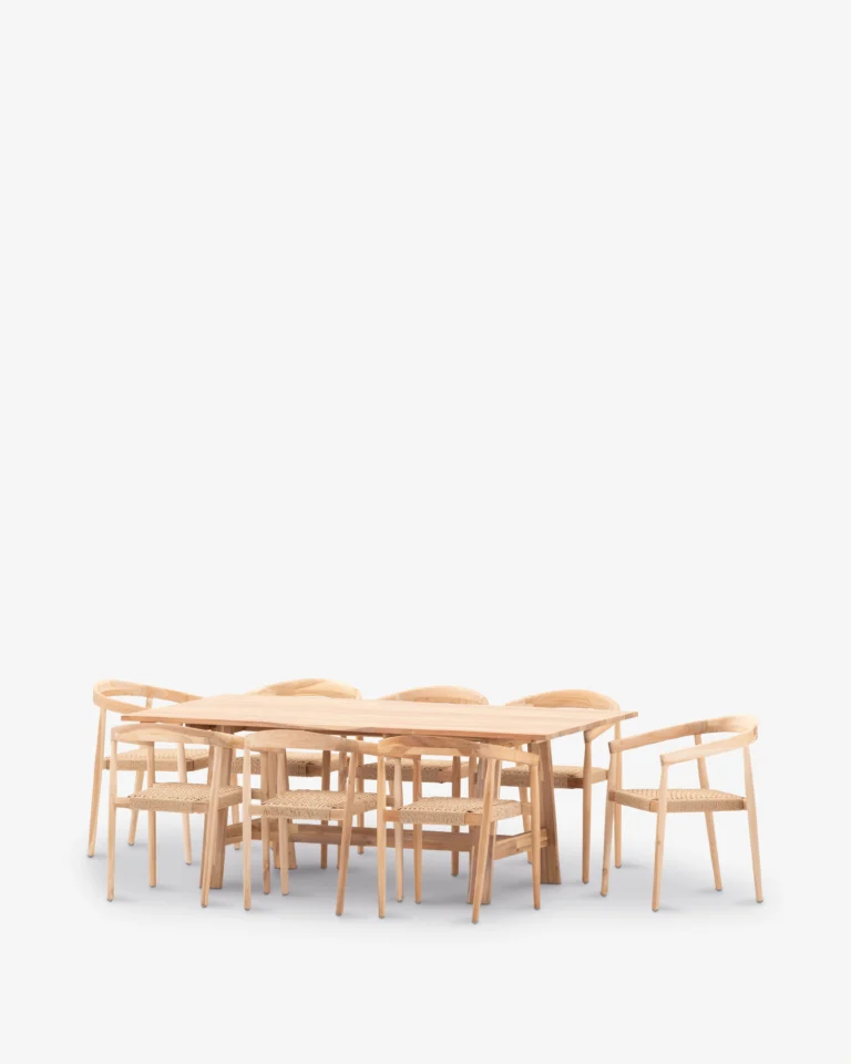 Conjunto comedor de jardín madera y ratán 8 plazas