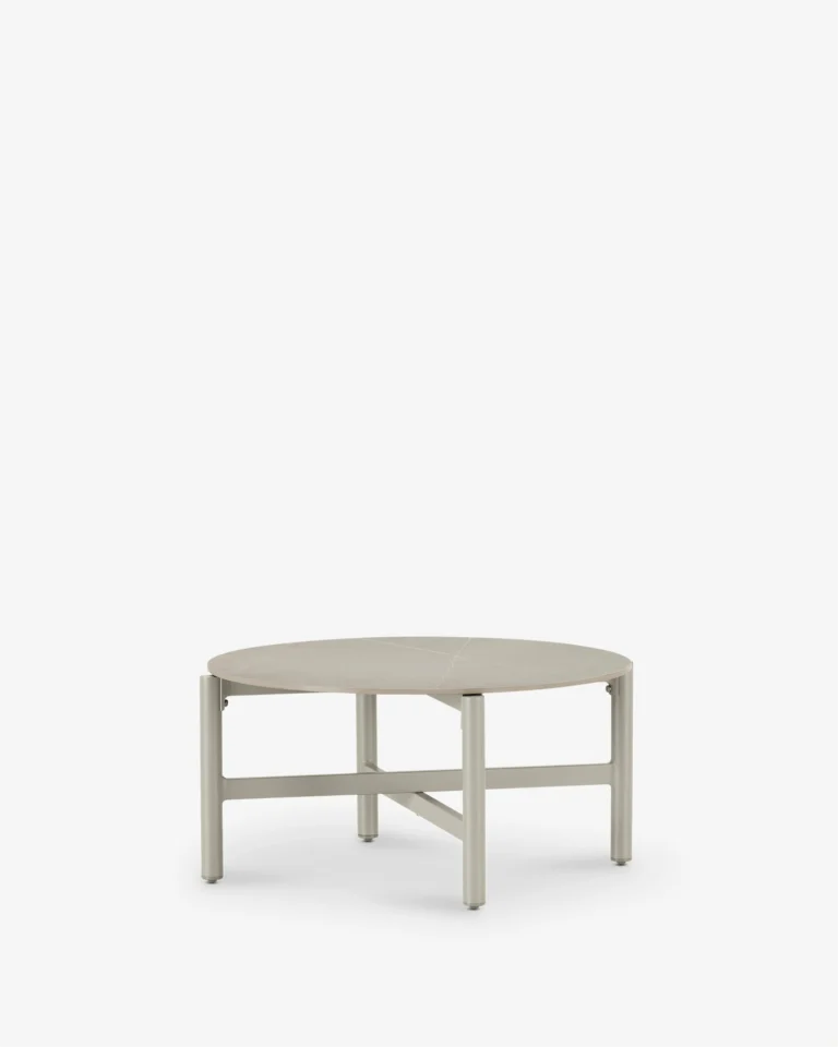 Round beige and stone imitation garden low table 84cm