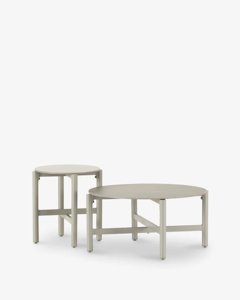 Set of 2 low garden tables beige stone imitation