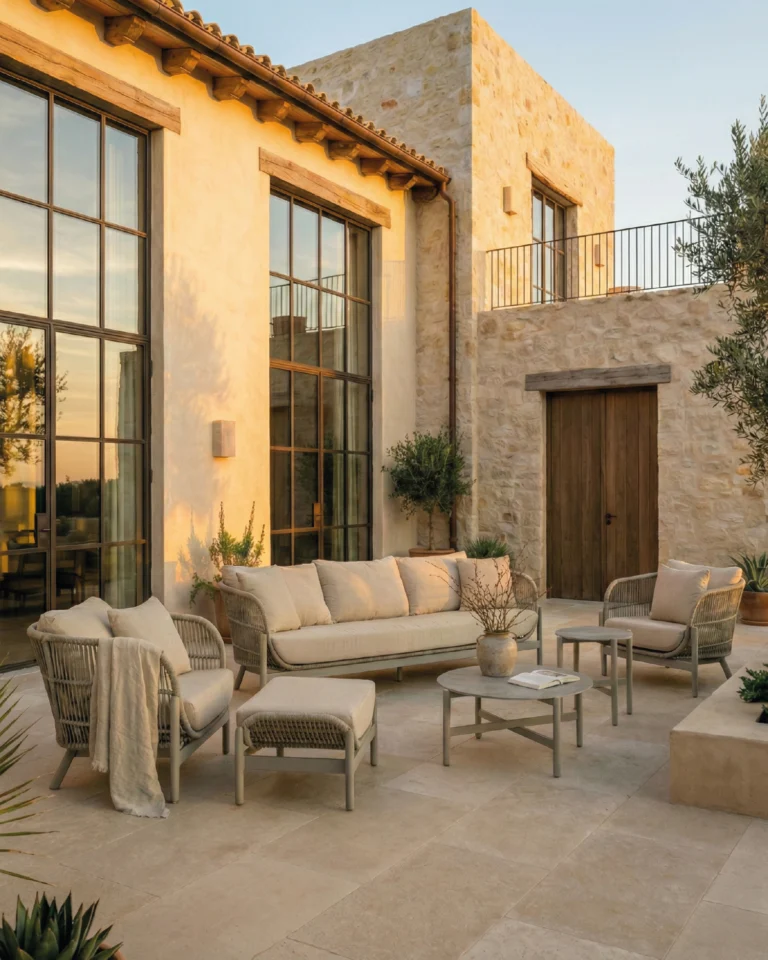 Set of 2 low garden tables beige stone imitation