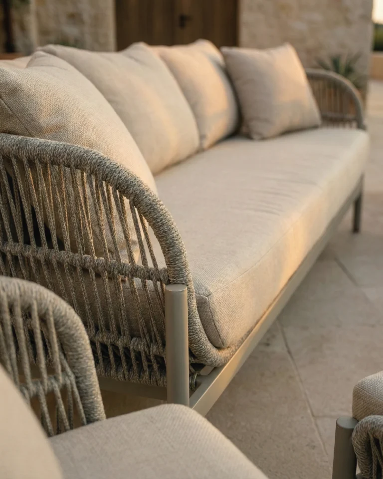 Sofá de jardín aluminio y cuerda beige 3 plazas