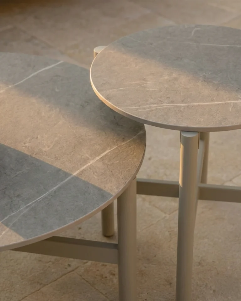 Round beige and stone imitation garden low table 54cm