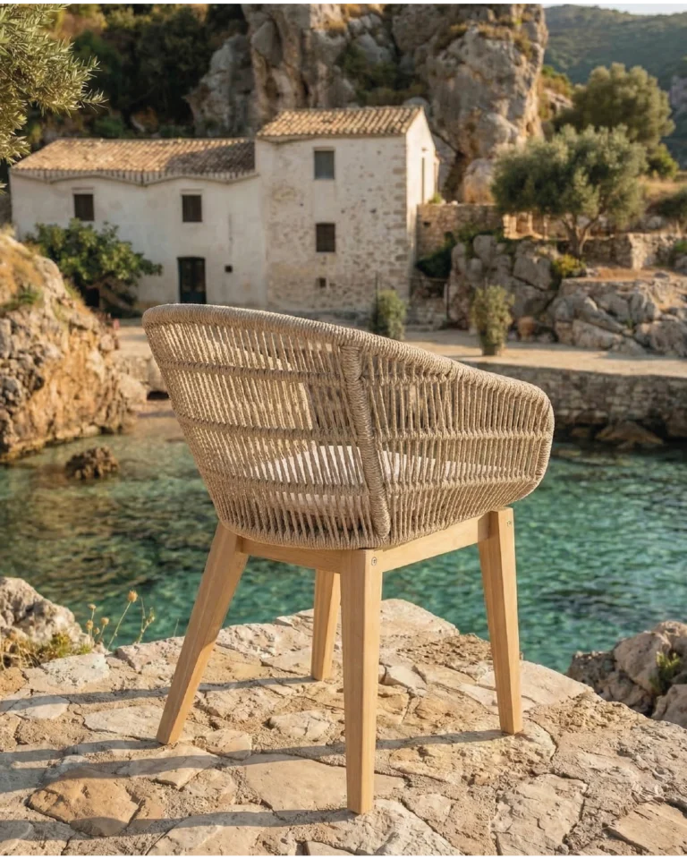 Бежови дървени и въжени столове