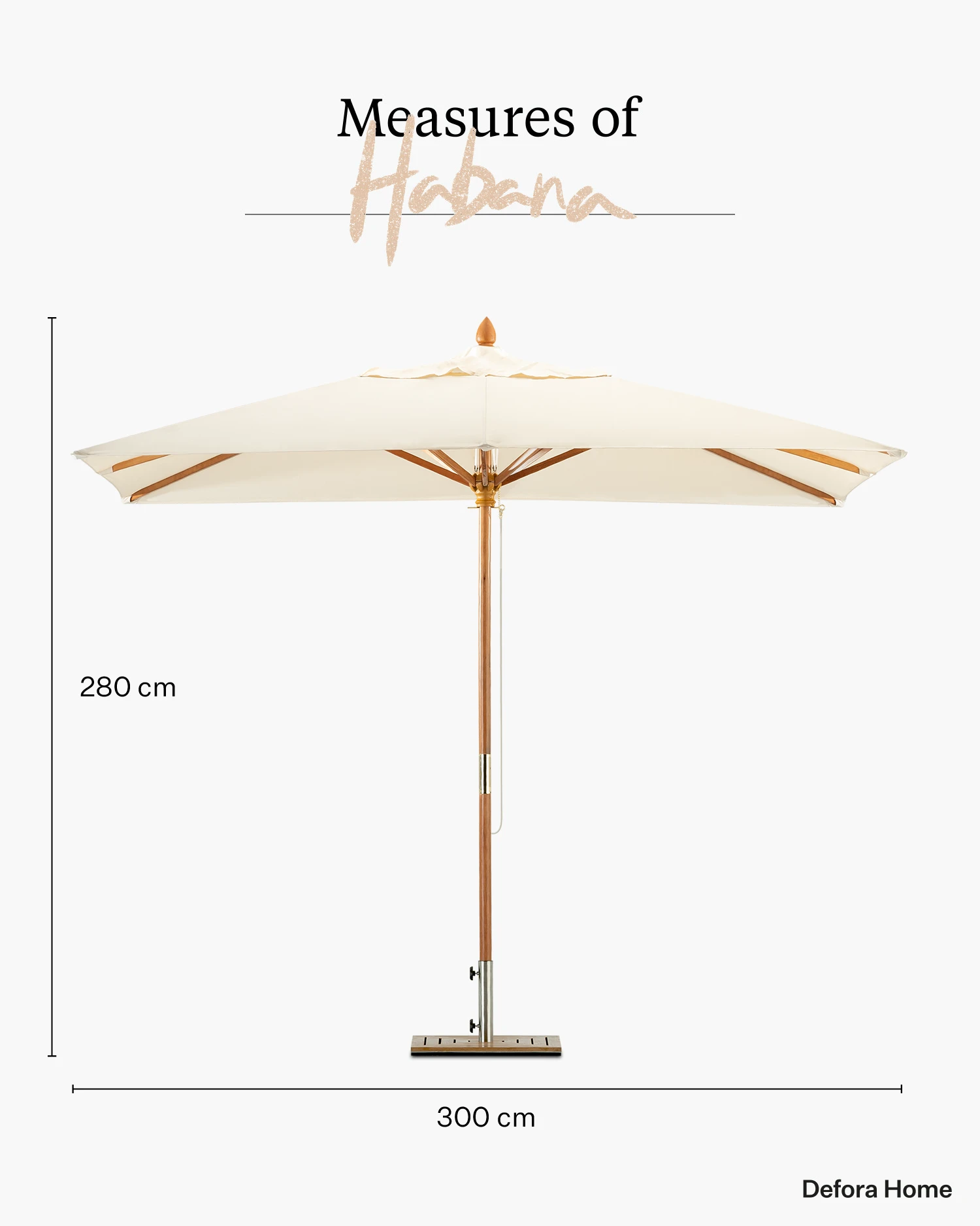 Square wooden parasol 300 cm