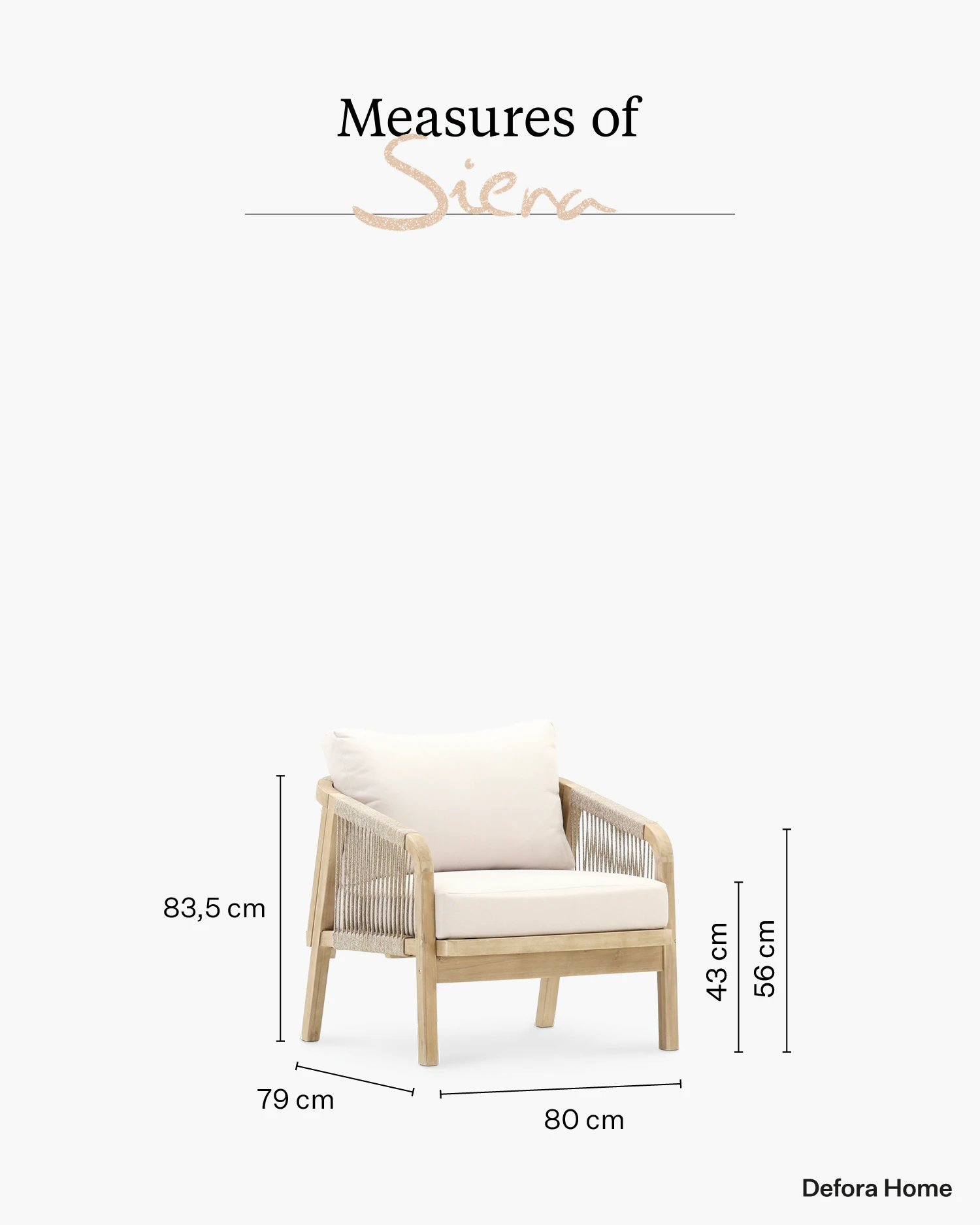 Sillon jardín madera y cuerda - Medidas