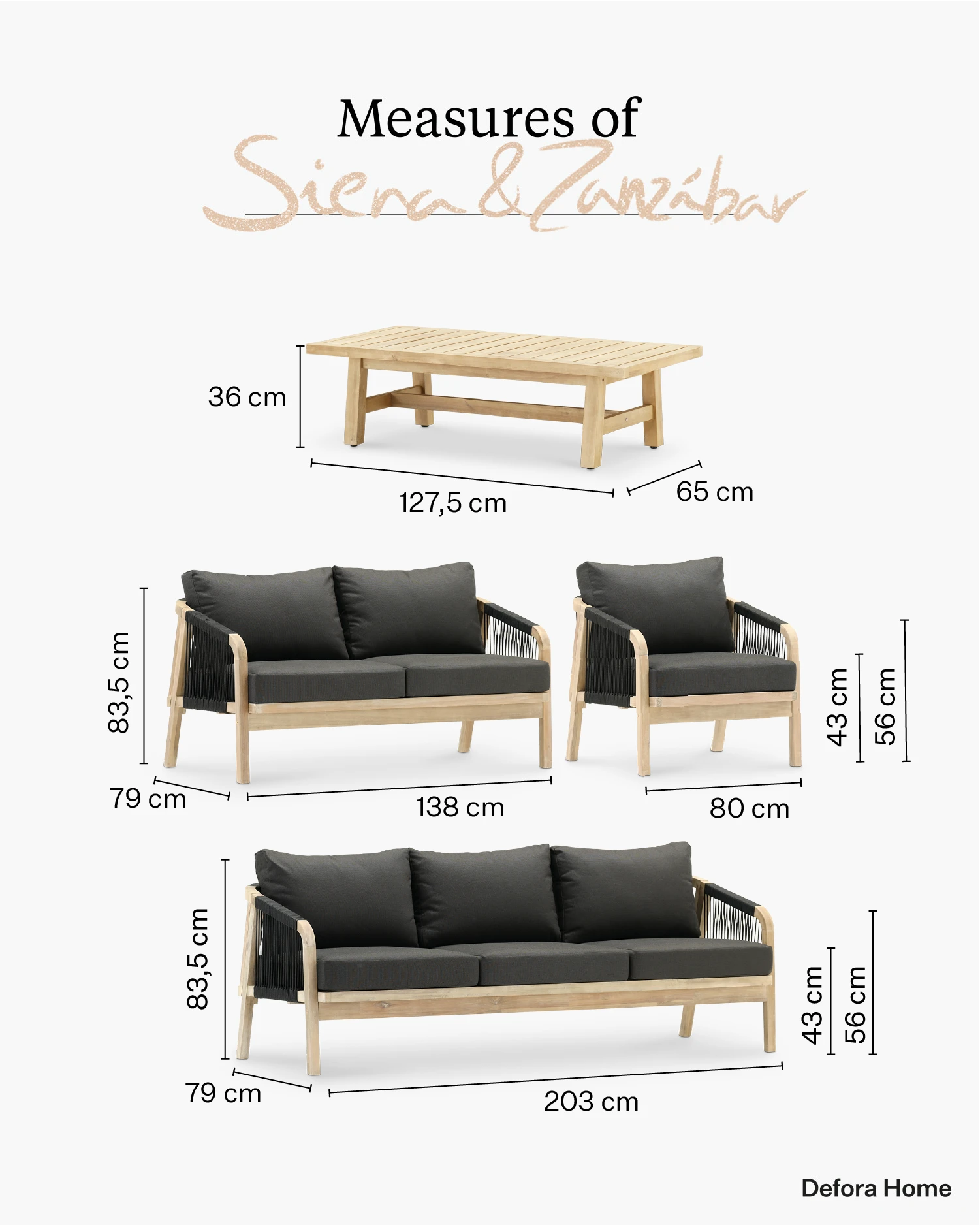 Conjunto jardín Siena Zanzíbar. Medidas