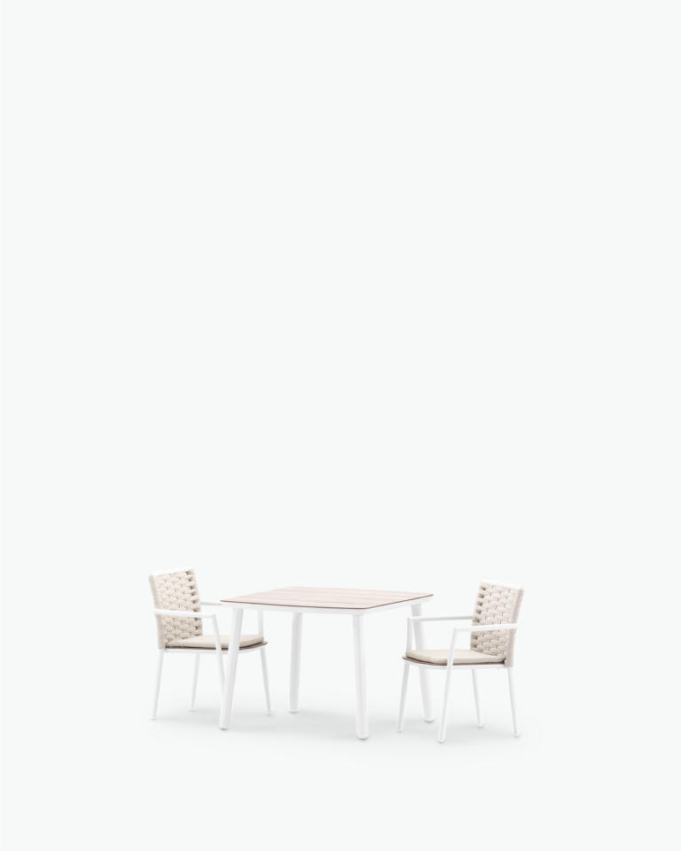 Dining set aluminum and HPL imitation wood 2 seats