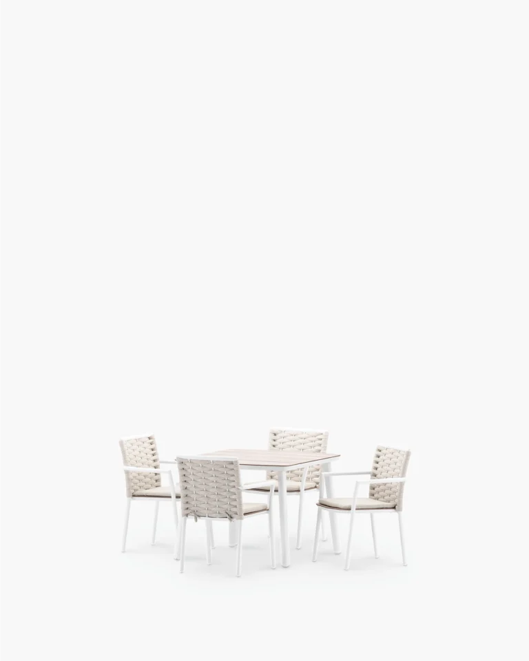 Dining set aluminum and HPL imitation wood 4 seats