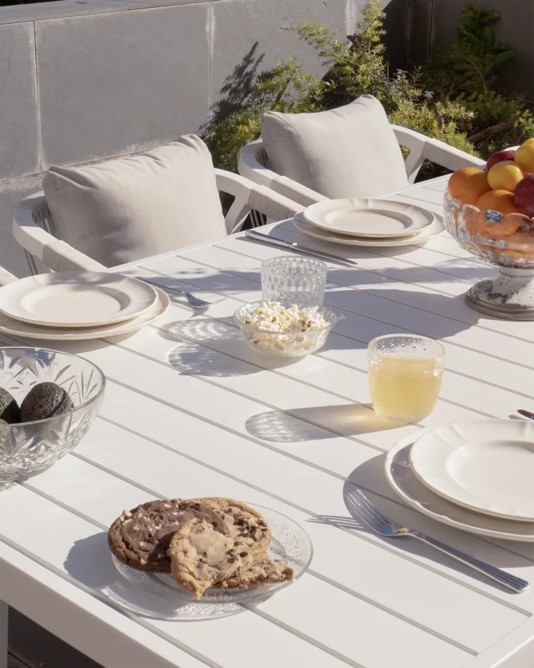 Mesa de comedor de jardín aluminio blanco
