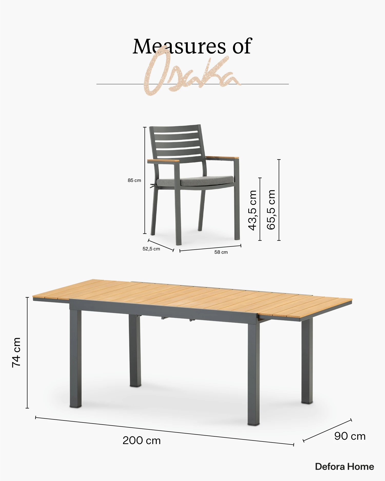 Osaka garden set.
Measurement 