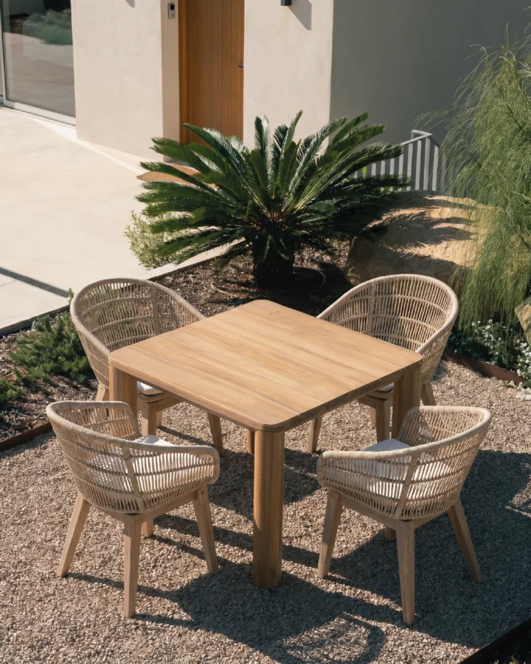 Conjunto de comedor madera 100x100 y cuerda 4 plazas