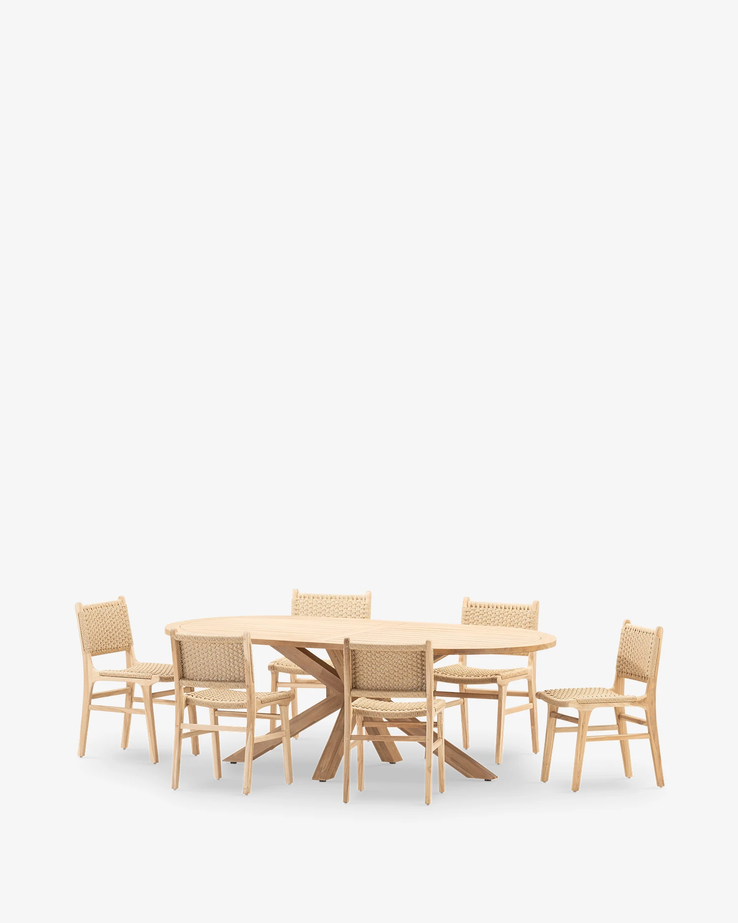 Garden dining set oval wood 6 seats