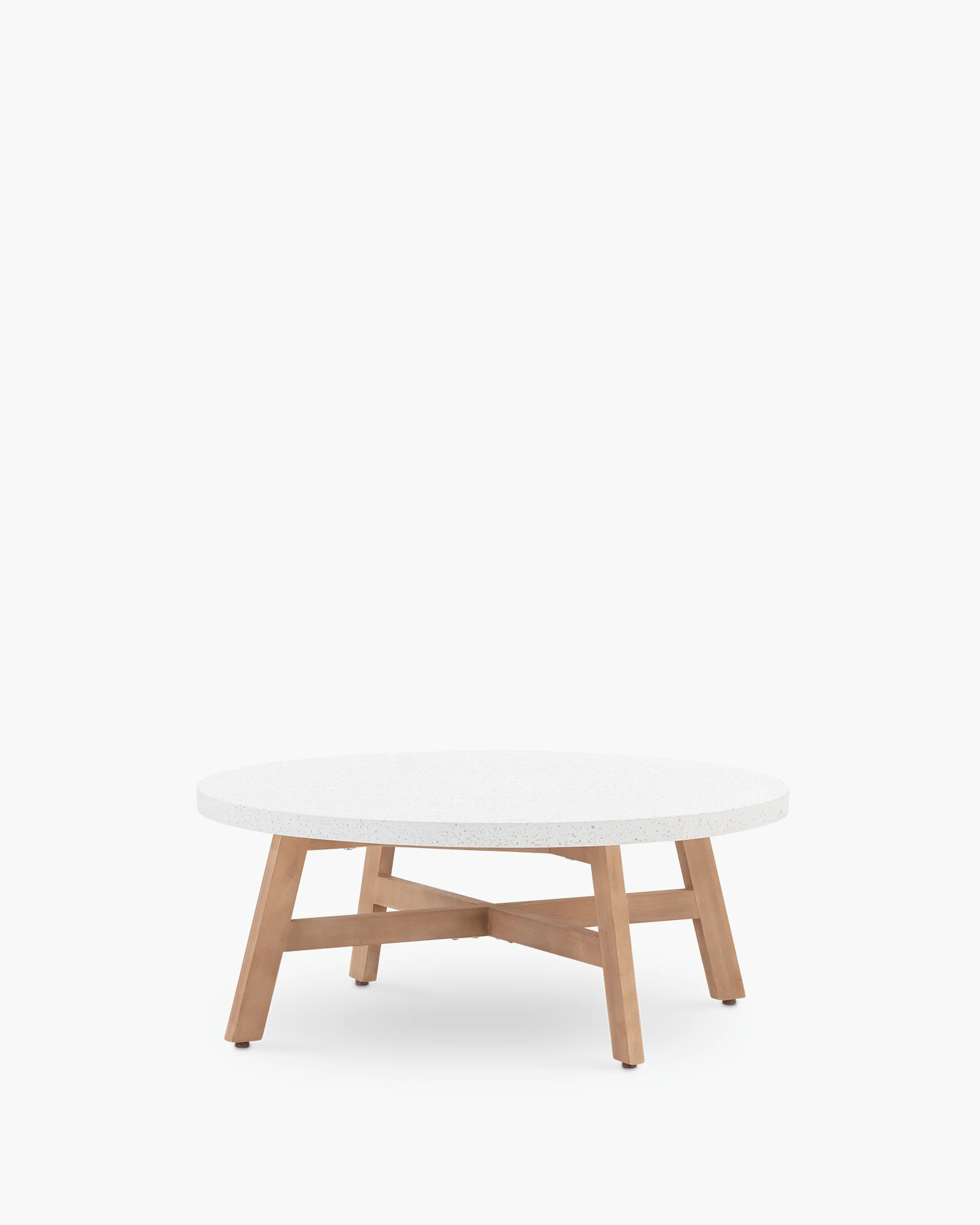 Low round garden table wood and terrazzo