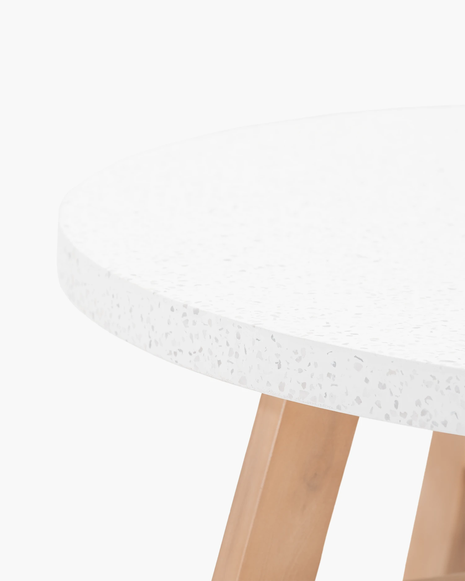 Low round garden table wood and terrazzo