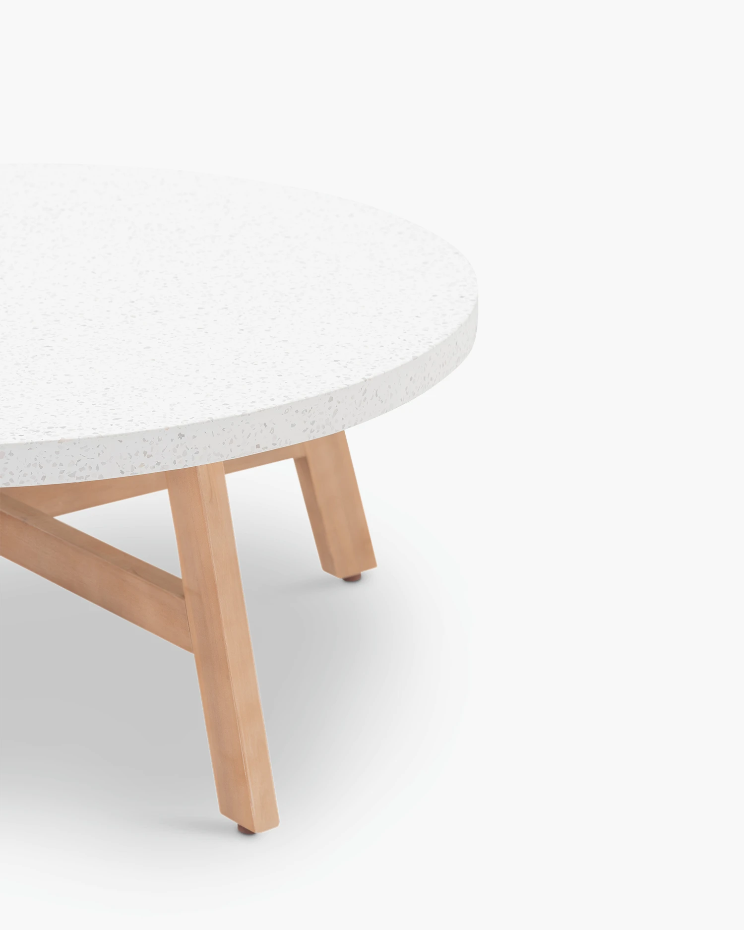 Low round garden table wood and terrazzo